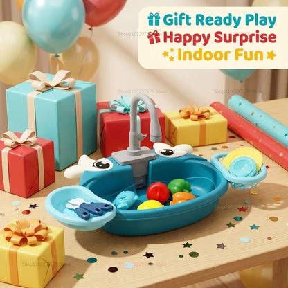 Children Play House Simulated Kitchen Dishwasher Sink Hand Basin Electric Circulating Water Kitchen Set Boy Girl Idea Kids Toys