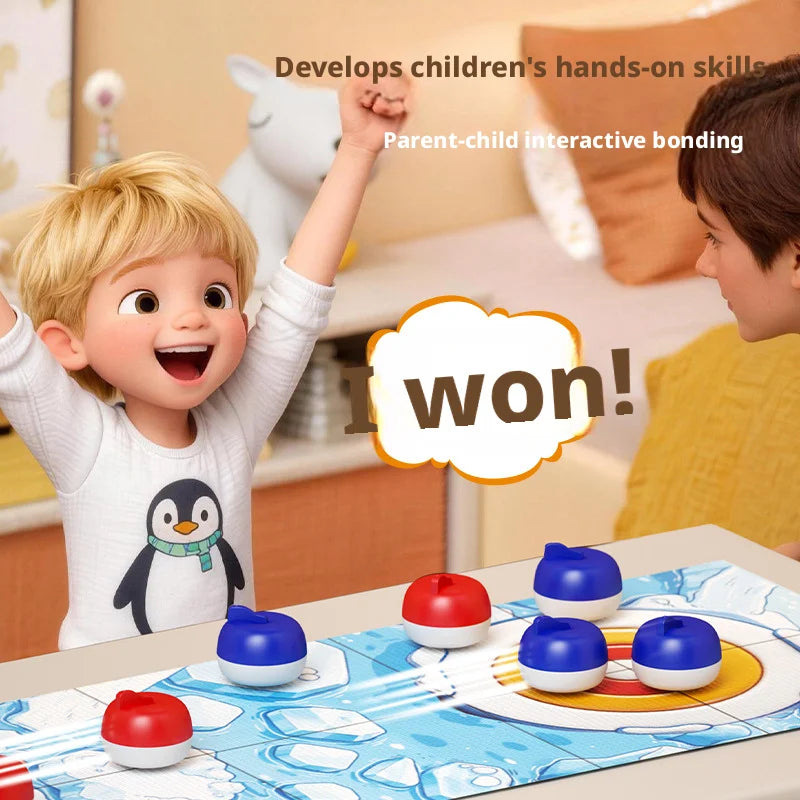 Cartoon Pattern Board Games For Kids: Tabletop Curling Game With 8-16 Rollers & Shuffleboard Pucks, Family Fun Interaction Toys