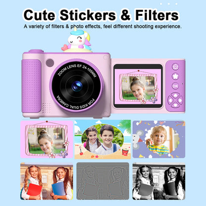 1080P Digital Camera for Kids Digital Video Camera 48MP 2.4 Inch Flip Screen 8X Zoom Telescopic Rotating Lens Gifts for Kids