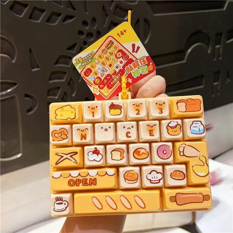 Creative Food Themed Keyboard Keychain 26 Buttons Decompression Toy Funny Stress Relief Fidget for Kids Rewards