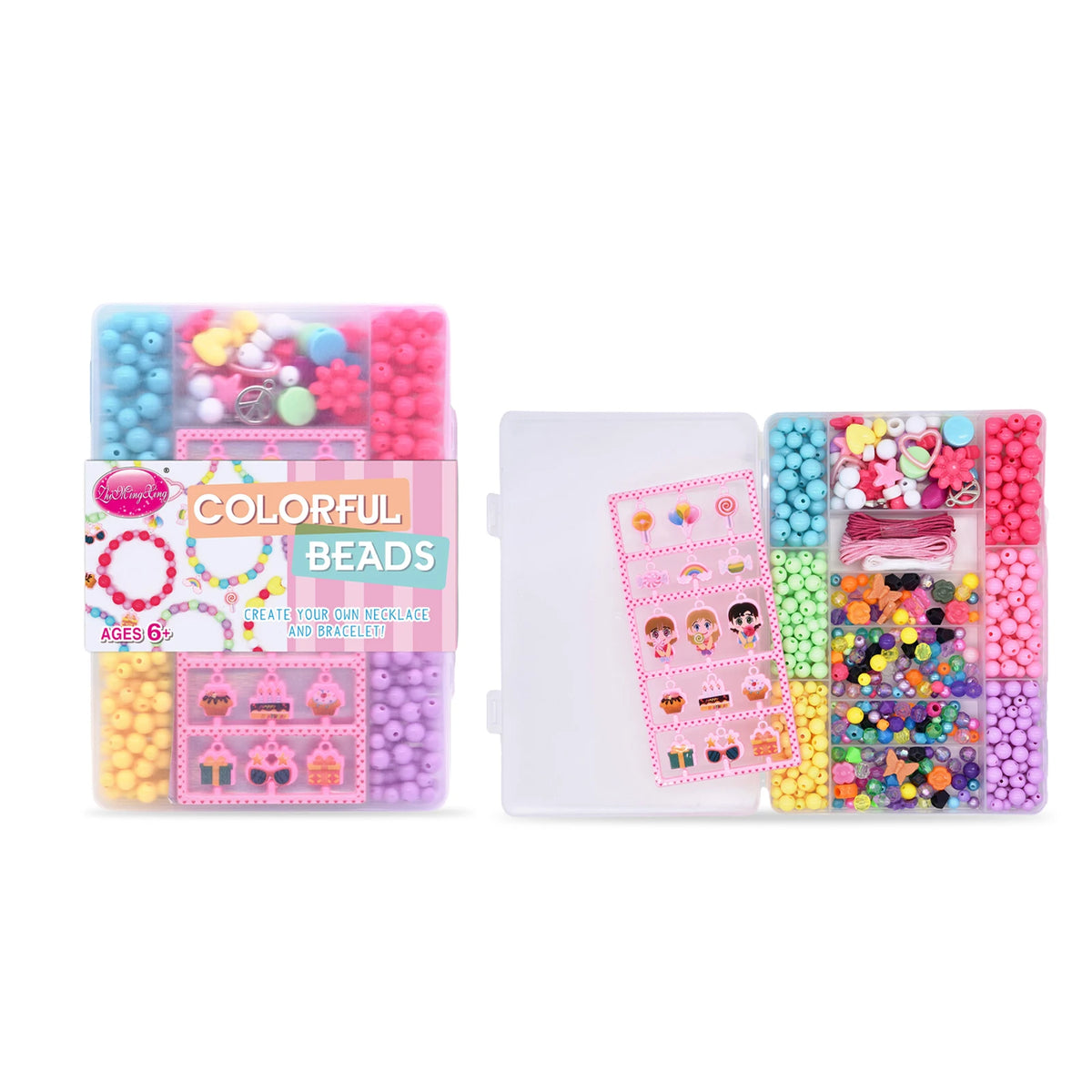 Colorful Kids DIY Bead Kit Bracelet Necklace Creative Art Birthday Toy Gift Girl Age 6+ Handmade Acrylic Multi‑shape Beading Set