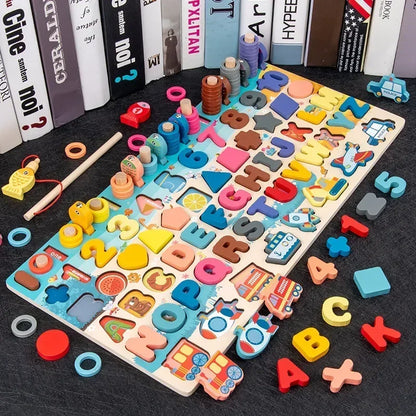 Educational Toys Puzzle Board for Montessori Learning Game Mathematical Counting Fishing Color Matching Toy for Children's Gift