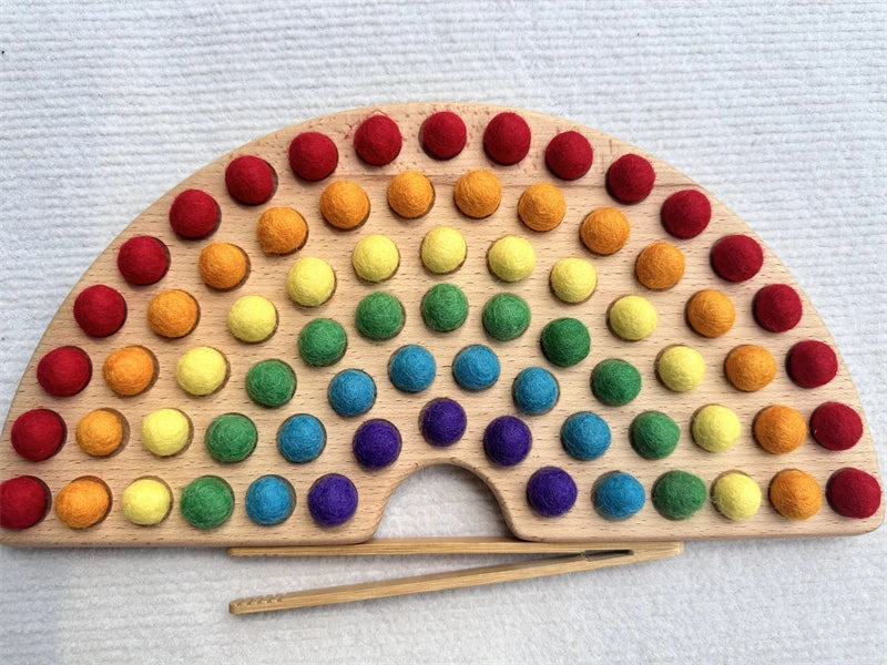 Montessori Sensory Wooden Toys Beech Caculate  Semi Tray One Hundred Board  with Felt Balls  ALphabets Numbers  Creative Play