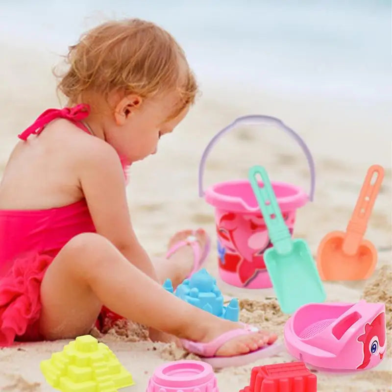 Kids Beach Sand Toys Set Toddler Travel Size Beach Kit Fun Rake Shovel Complete Sandbox Toys Sand Bucket For Boys Girls Summer