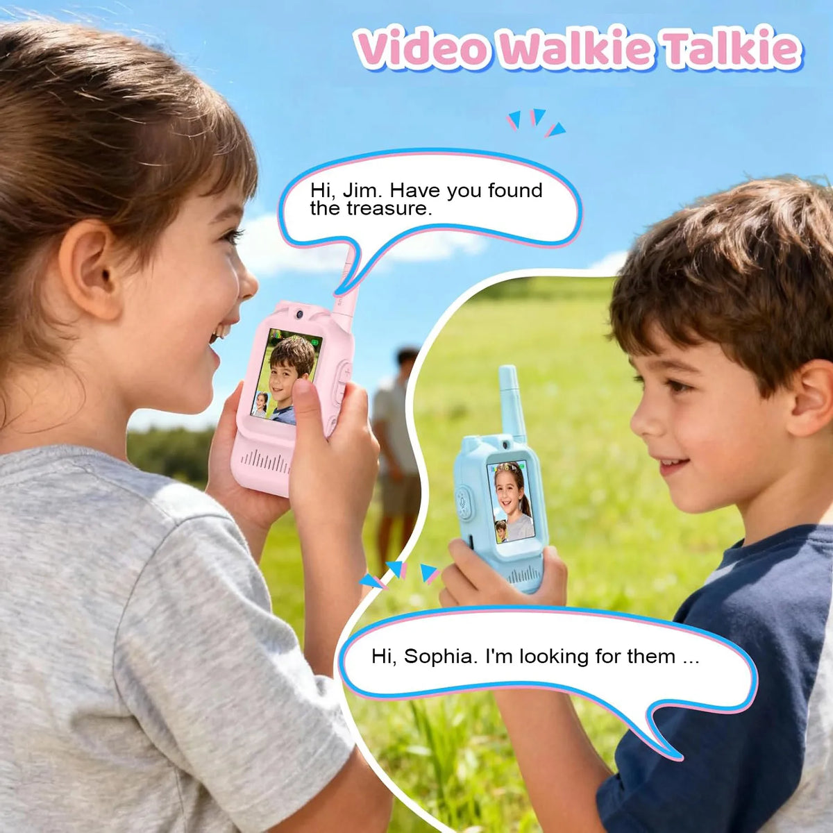 Video Walkie Talkies for Kids 2 Pack Rechargeable Intercom Walkie-talkie Cute 2 Inch Screen One-Click Call Child Video Intercom