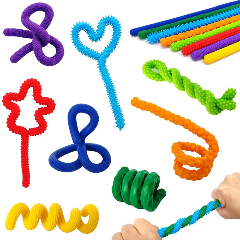 8PCS Sensory Sticks Fidget Toys for Kids And Adults Silicone Bendable Textured Flexible Autism ADHD Quiet Calm Down