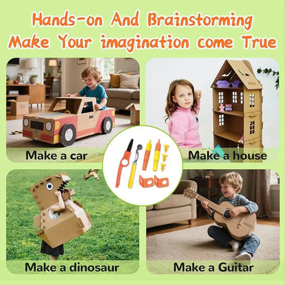 Reliable- Cardboard Tools for Kids with Cutter &Tool Box, 150 PCS Cardboard Construction Kit for Family & Team Activities