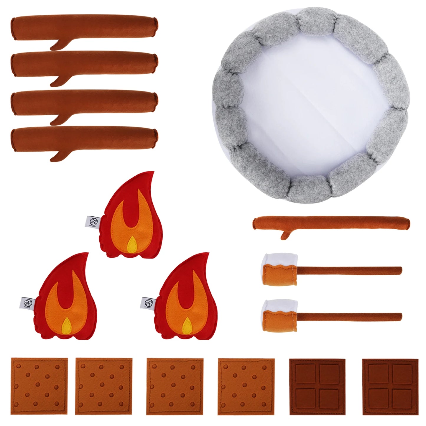 Pretend Felt Campfire Playset for Kids Sensory Play Camping Toy Set with Plush Fire Logs and Stones