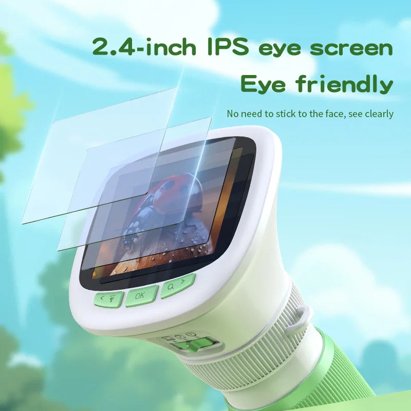 Kids Handheld Microscope with 2.4 Inch IPS HD Screen, 200X & 1000X Magnification, Photo/Video Recording, for Children Ages 6-12