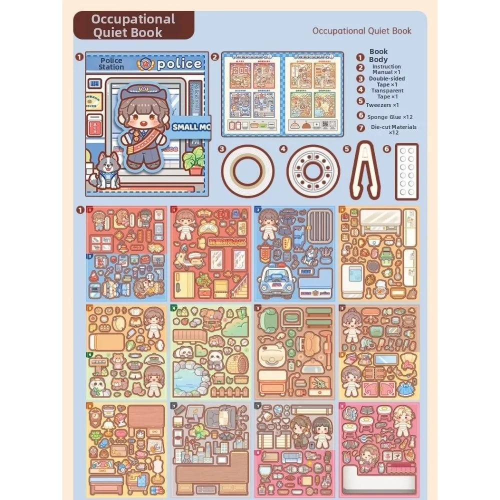 Creative Multicolor Occupation Quiet Book 2.5D 8 Kind Scene Miniature Scene Stickers Hands Training Paper Puzzle Sticker Toy