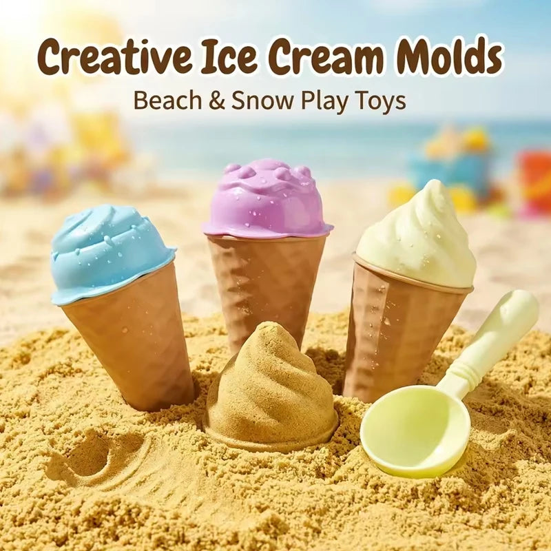Creative Ice Cream Shaped Beach Sand Molding Toys All Season Snow Sand Play Tools Game Kit for Seaside Backyard Interactive Fun