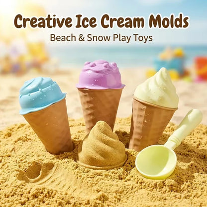 Creative Ice Cream Shaped Beach Sand Molding Toys All Season Snow Sand Play Tools Game Kit for Seaside Backyard Interactive Fun