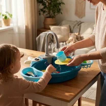 Children Play House Simulated Kitchen Dishwasher Sink Hand Basin Electric Circulating Water Kitchen Set Boy Girl Idea Kids Toys