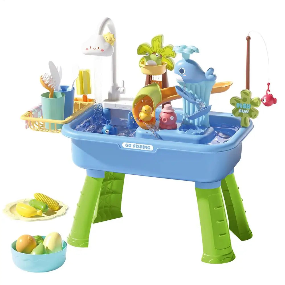 43Pcs Electric Kids Water Table Play Sink Running Water Cloud Faucet Sensory Activity Toys for Toddlers Outdoor Summer Toys