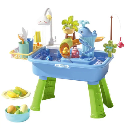 43Pcs Electric Kids Water Table Play Sink Running Water Cloud Faucet Sensory Activity Toys for Toddlers Outdoor Summer Toys