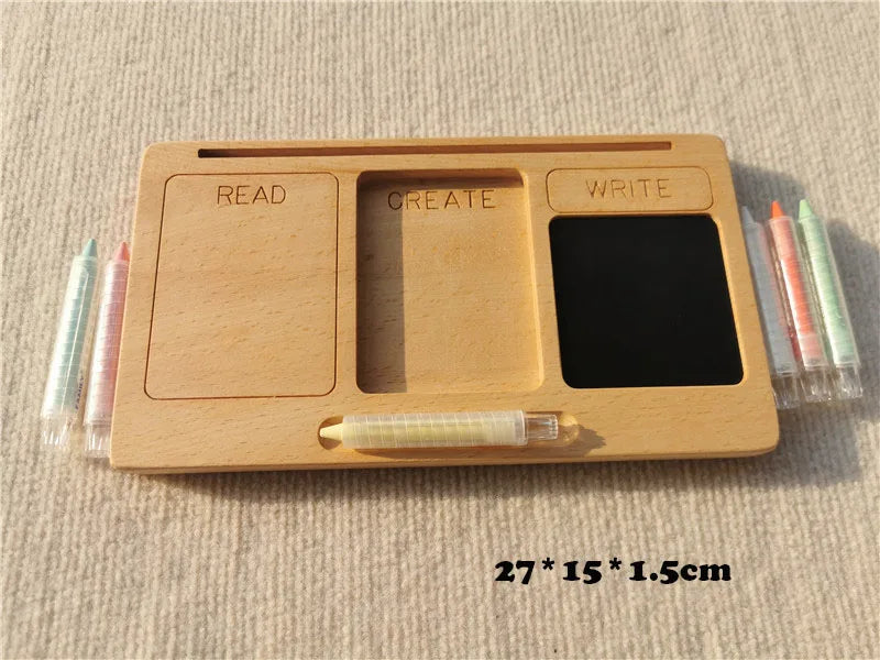 Montessori Toys Wooden Learning Tablet with Chalks Divided Trays Simulation Animals Matched English Study Cards