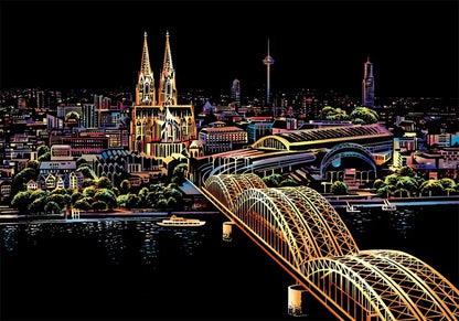 Handmade DIY Scratch Art Painting Toy Colorful City Night View Painting Learning Card Scratching Toy Kids Creative Birthday Gift
