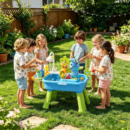 43Pcs Electric Kids Water Table Play Sink Running Water Cloud Faucet Sensory Activity Toys for Toddlers Outdoor Summer Toys