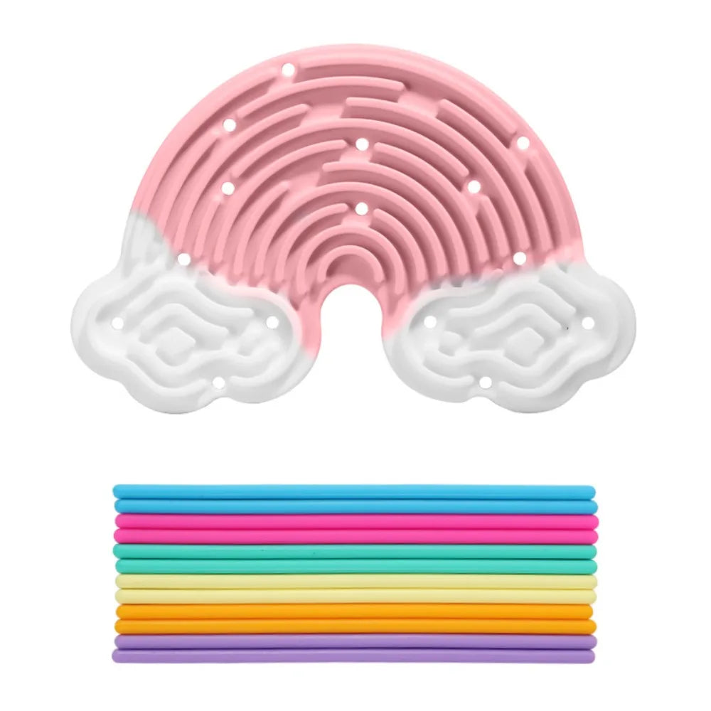 Silicone Sensory Activity Board 12 Strings Double-Sided Fidget Toy Calming Stress Relief Rainbow Sensory Toys ADHD and Autism