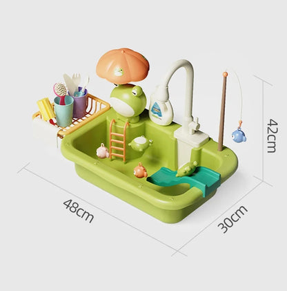 Kids Kitchen Sink Toys Electric Dishwasher Playing Toy with Running Water Pretend Play Food Fishing Toy Role Playing Girls Gifts