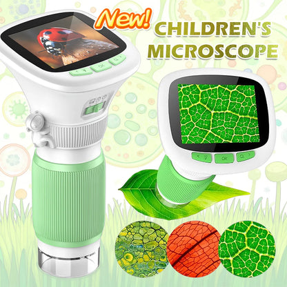 Kids Handheld Microscope with 2.4 Inch IPS HD Screen, 200X & 1000X Magnification, Photo/Video Recording, for Children Ages 6-12