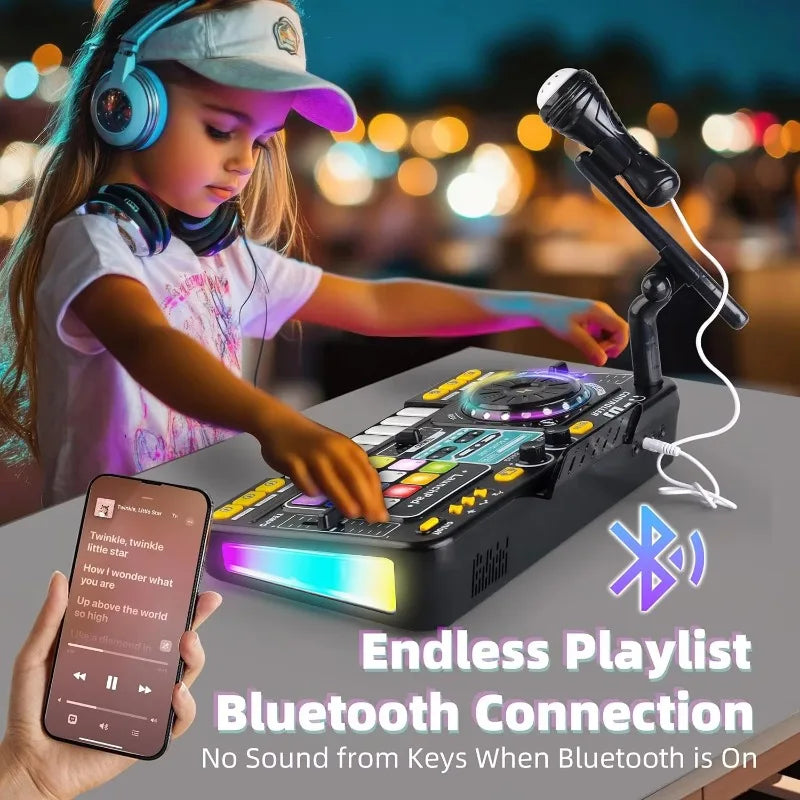 DJ Mixing Toys for Children Multi-functional Bluetooth DJ Keyboards Turntable Controller Kids Musical Instrument Educational Toy