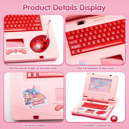 Pink Kids Learning Laptop Toy – Interactive Educational Computer with Music, Lights & Mouse for Early Development