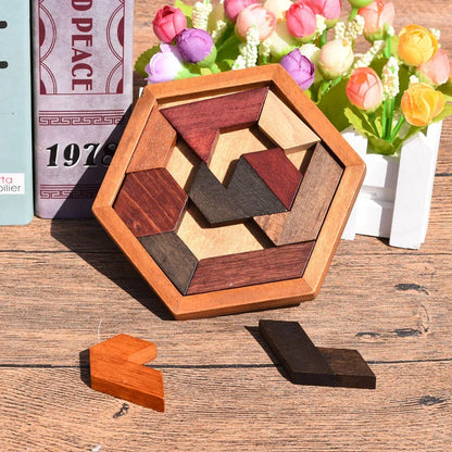 Montessori Logic Thinking Training Jigsaw Puzzle Wooden Hexagon Tangram Learning Kids Toys Educational Rompecabezas De Madera