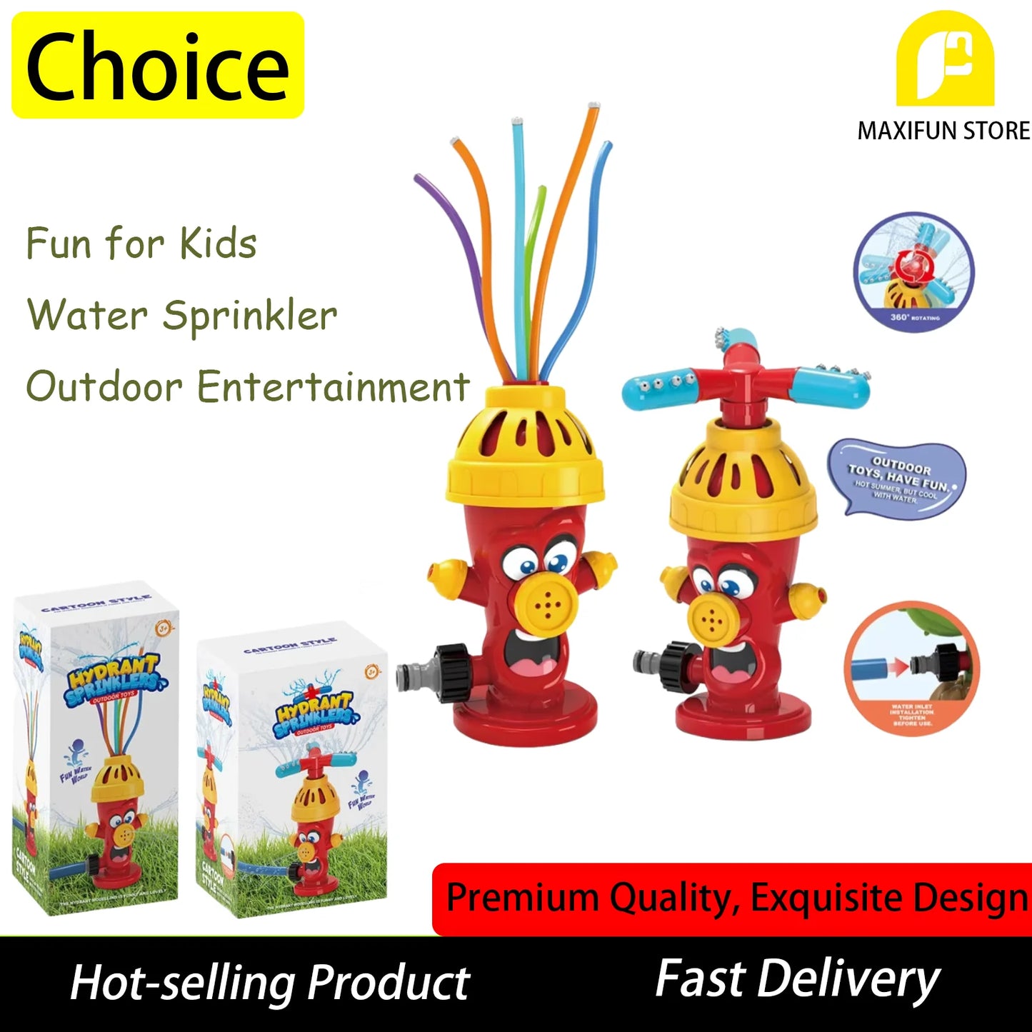 Kids Cartoon Fire Hydrant Style Water Sprinkler Toy Summer Outdoor Garden Yard Splash Spray Toy Children Backyard Bath Water Pla