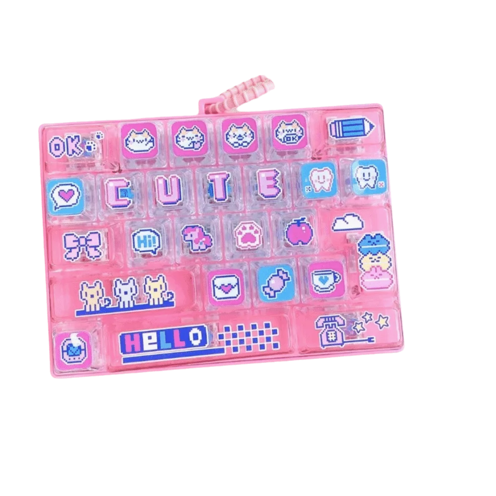 Creative 26-Keycap Keychain Cartoon Pattern Portable Design Fidget Gadget Hand-play Pendant Pixel Button Sensory Charm Commute