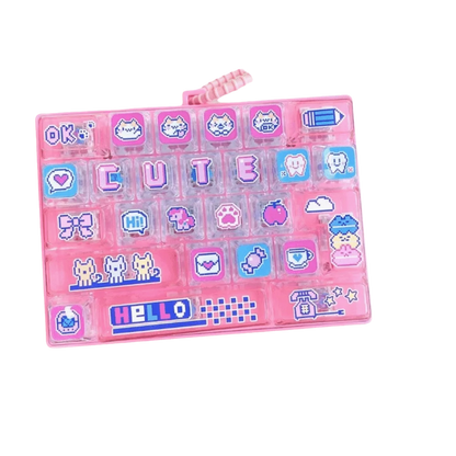 Creative 26-Keycap Keychain Cartoon Pattern Portable Design Fidget Gadget Hand-play Pendant Pixel Button Sensory Charm Commute
