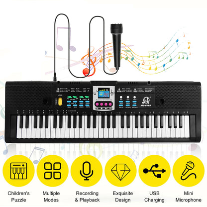 61 Keys Digital Music Electronic Keyboard Kids Electric Piano for Piano Student with Microphone Function Musical Instrument