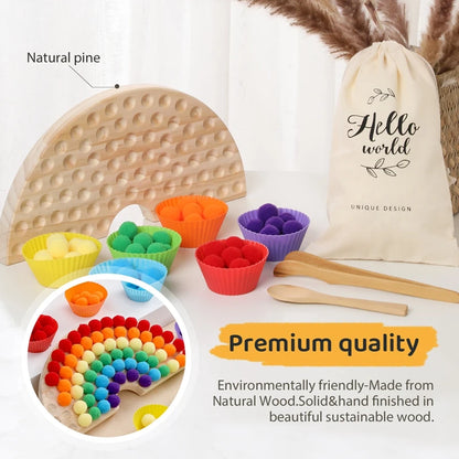 Children Fine Motor Skills Learning Counting Rainbow Pompoms Sorting Games Montessori Early Education Toy with Tweezers For Kids