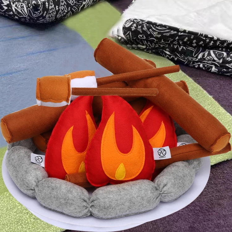 Pretend Felt Campfire Playset for Kids Sensory Play Camping Toy Set with Plush Fire Logs and Stones