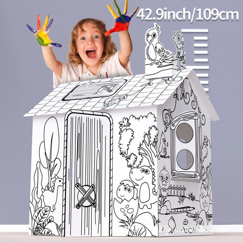 Creative graffiti 3D assembly toy house, DIY, painting, jungle house, parent-child interaction, kindergarten, handicrafts， kids