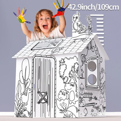 Creative graffiti 3D assembly toy house, DIY, painting, jungle house, parent-child interaction, kindergarten, handicrafts， kids
