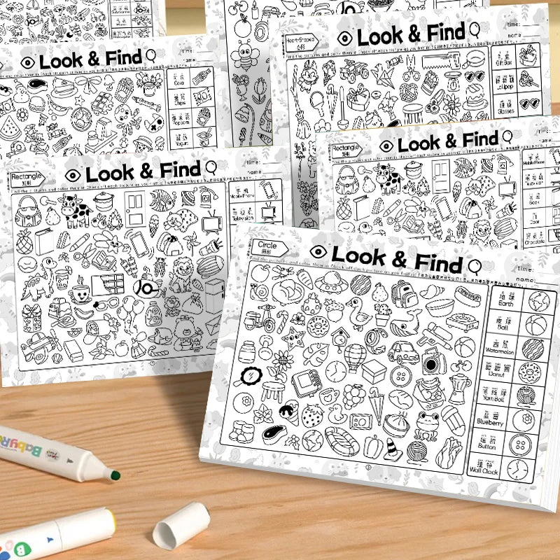 Look and Find Activity Book for Kids with Hidden Objects, Focus Attention Practice, Fun Coloring Activity Book for Home School