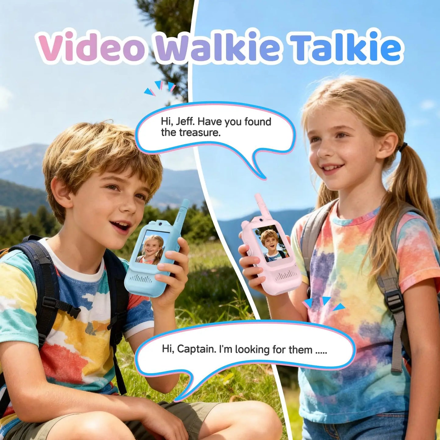 Kids Video Walkie Talkie Mini Smart Camera 2PCS Rechargeable 2-inch Screen One-Click HD Call Intercom For Kids Gifts