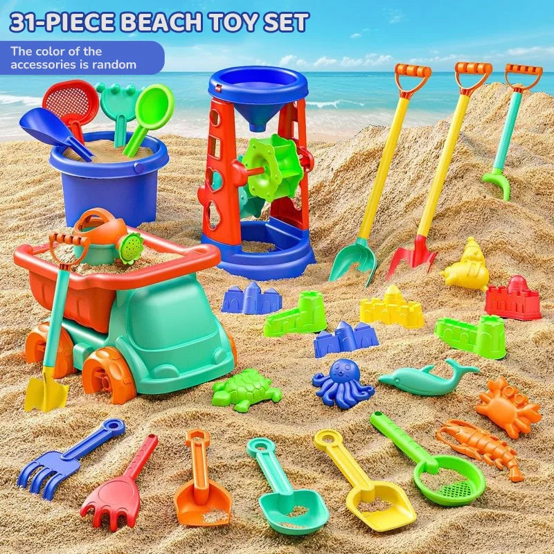 Beach Toys Set of Plastic for Kids Indoor Outdoor Sensory Sandbox Play with Sand Molds Bucket Shovel for Sandcastle Building