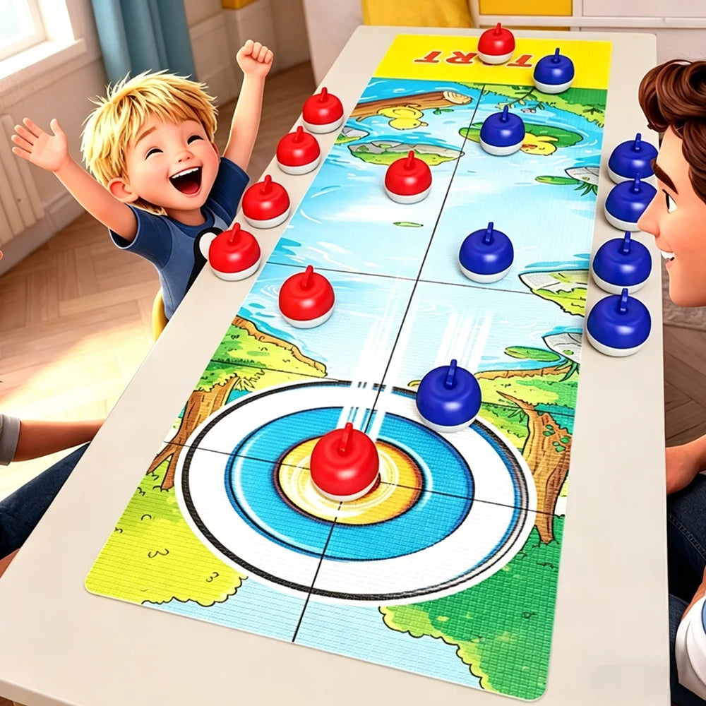 Cartoon Pattern Board Games For Kids: Tabletop Curling Game With 8-16 Rollers & Shuffleboard Pucks, Family Fun Interaction Toys