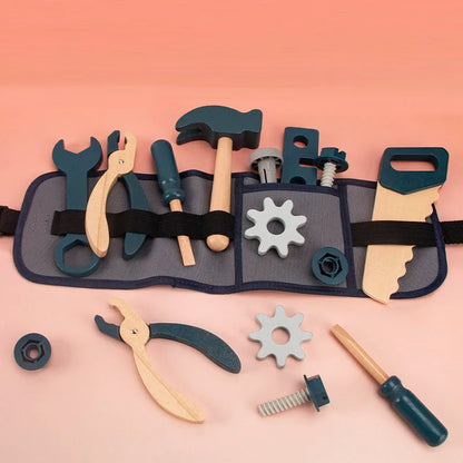 Kids Pretend Play Toy Tool Role Playing Educational Toys 3-6 Year Old Boys Wooden Simulation Children's Repairman Waist Bag Set
