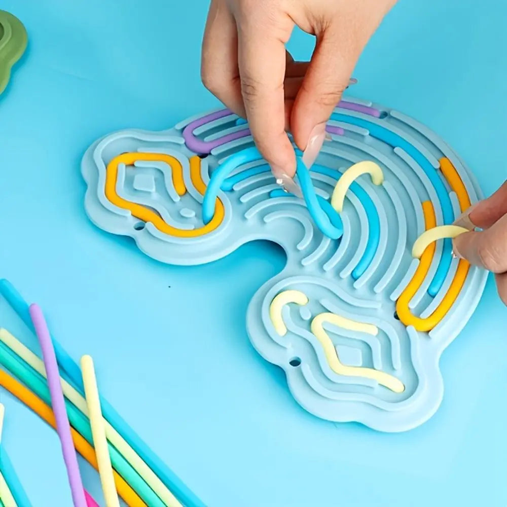 Silicone Sensory Activity Board 12 Strings Double-Sided Fidget Toy Calming Stress Relief Rainbow Sensory Toys ADHD and Autism