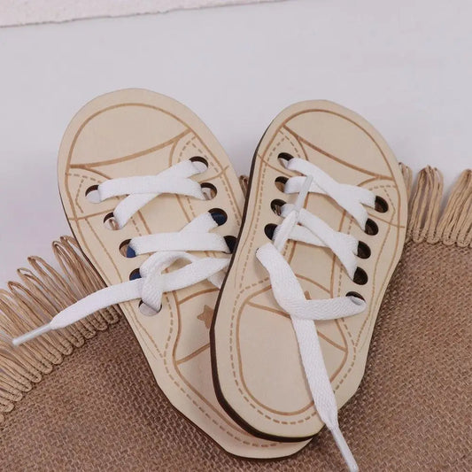 Montessori Teaching Aids Wooden Lacing Shoe Toy Learn to Tie Laces Toy Montessori Educational Toy Tying Shoelaces Boards