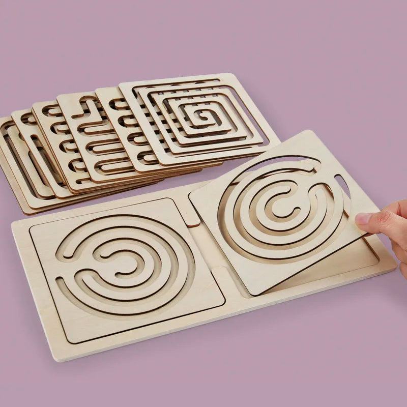 Children Left Right Brain Puzzle Pen Movement Trajectory Control Training Hand Brain Coordination Kids Wooden Educational Toys