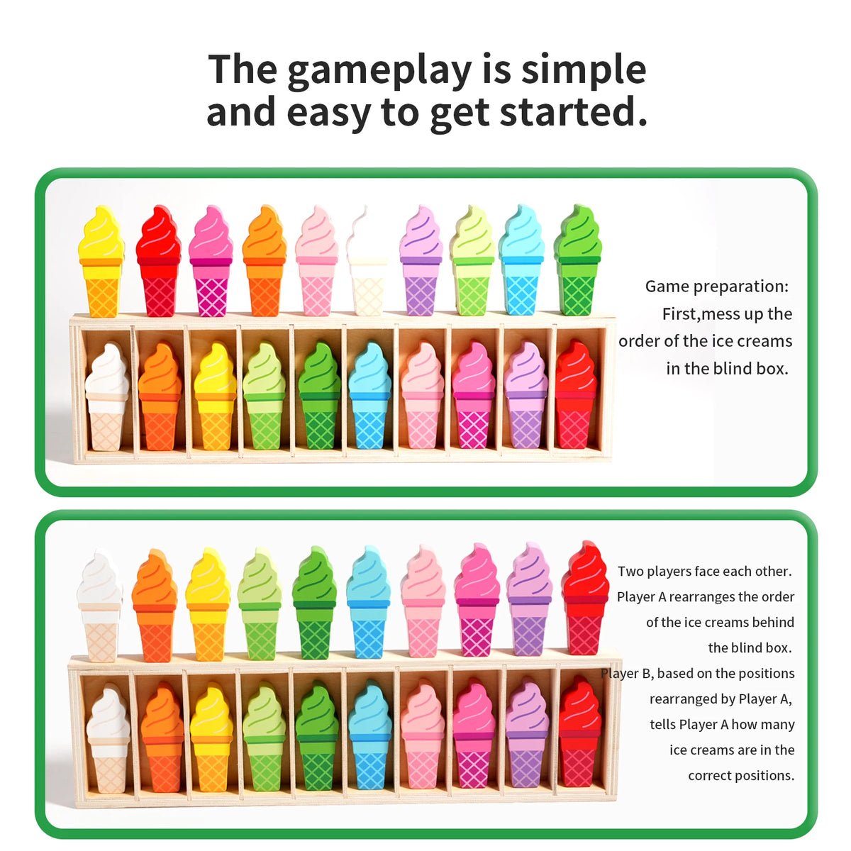 Creative Ice Cream Matching Interactive Game Memory Brain Training Color Cognition Learning Educational Toys for Kids Boys Girls