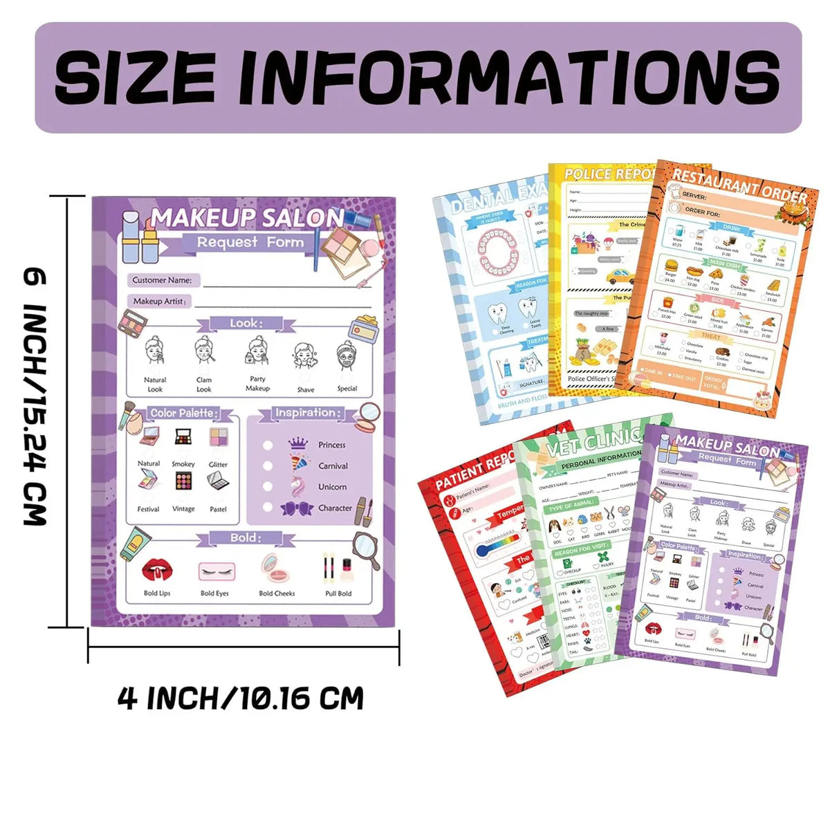 Pretend Play Notepads 6 Pack Playtime Pads Pretend Notebooks Imaginative Role Play Game Notepads for Boys & Girls