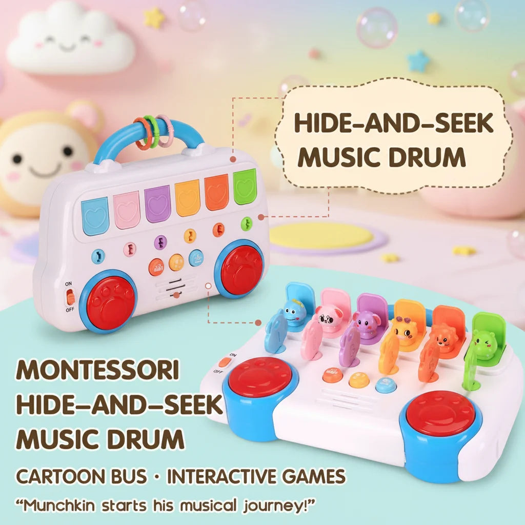 Montessori Early Education Toy, Key Matching Pop-Up Animal Bus, Sensory Development Educational Interactive Game
