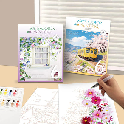 Creative Watercolor Coloring Book, DIY Painting Book for Adults, Leisure Art Sketchbook, Professional Art Use, Holiday Gift