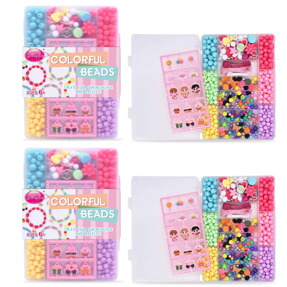 Colorful Kids DIY Bead Kit Bracelet Necklace Creative Art Birthday Toy Gift Girl Age 6+ Handmade Acrylic Multi‑shape Beading Set