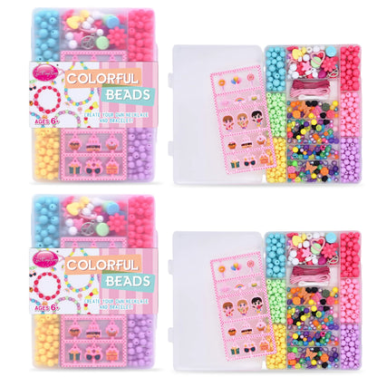 Colorful Kids DIY Bead Kit Bracelet Necklace Creative Art Birthday Toy Gift Girl Age 6+ Handmade Acrylic Multi‑shape Beading Set
